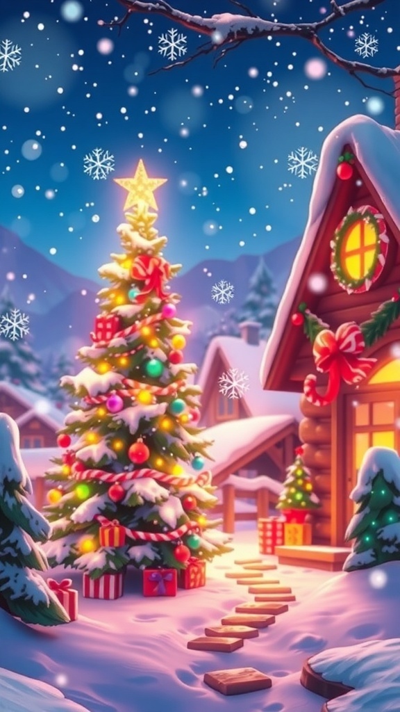 An animated Christmas background with snowflakes and festive lights.